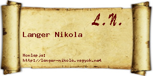Langer Nikola névjegykártya